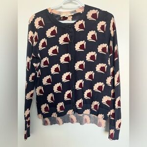 LOFT Patterned Navy Cardigan, Size S